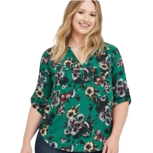 torrid Tops - Torrid Green Harper Floral Tunic Size 1X